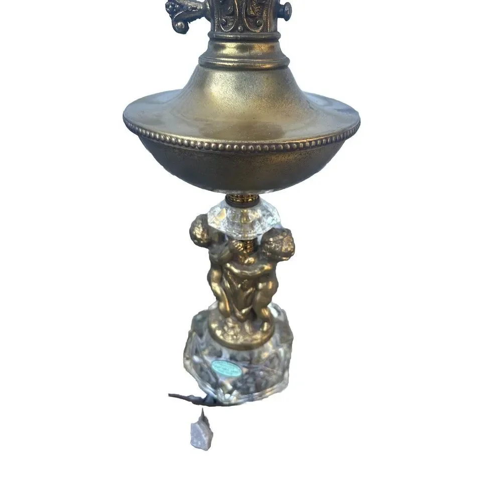 Vintage‎ Hollywood Regency Gold Crystal Cherub Lamp Base 24.5in High WORKS